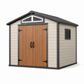 Abri de jardin en résine beige avec portes en bois 185x152x226 cm