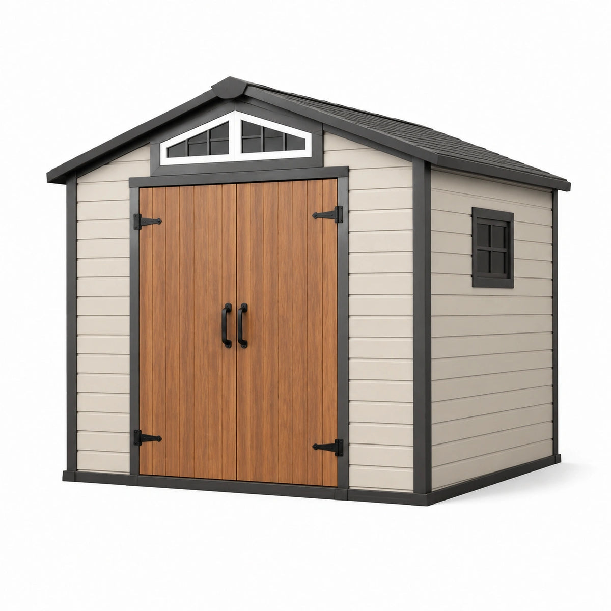 Abri de jardin en résine beige avec portes en bois 185x152x226 cm