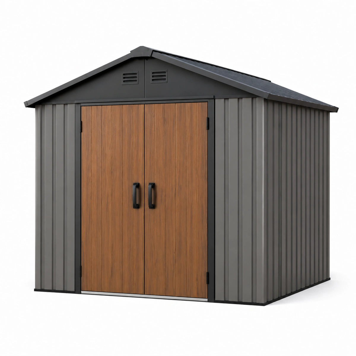 Abri de jardin en métal gris avec portes en composite bois 210x130x185 cm