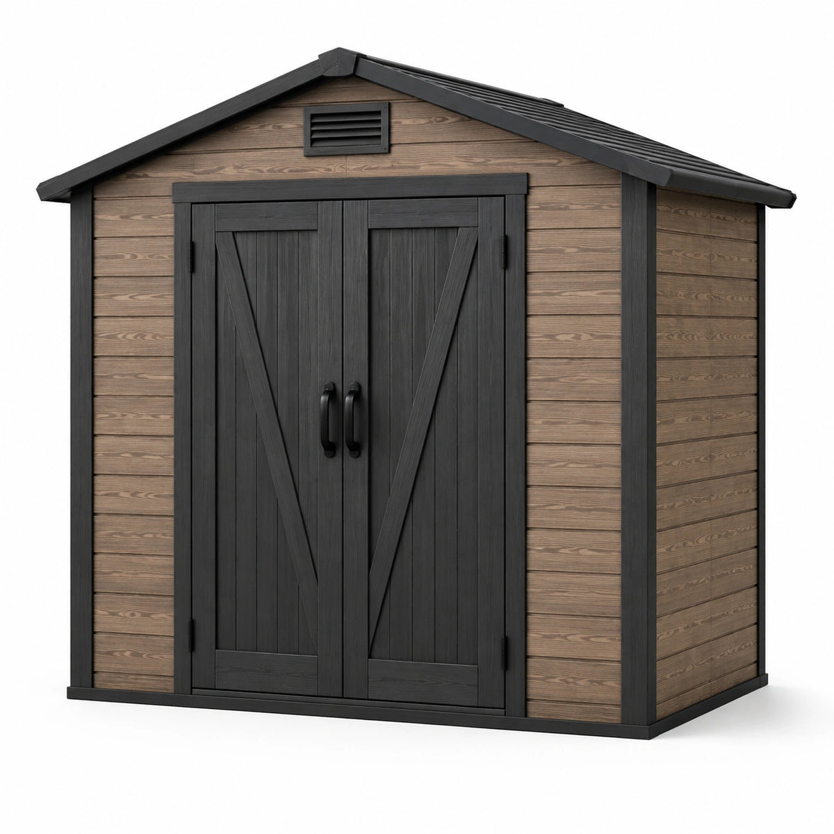 Abri de jardin en plastique marron et noir 220x190x210 cm avec double porte