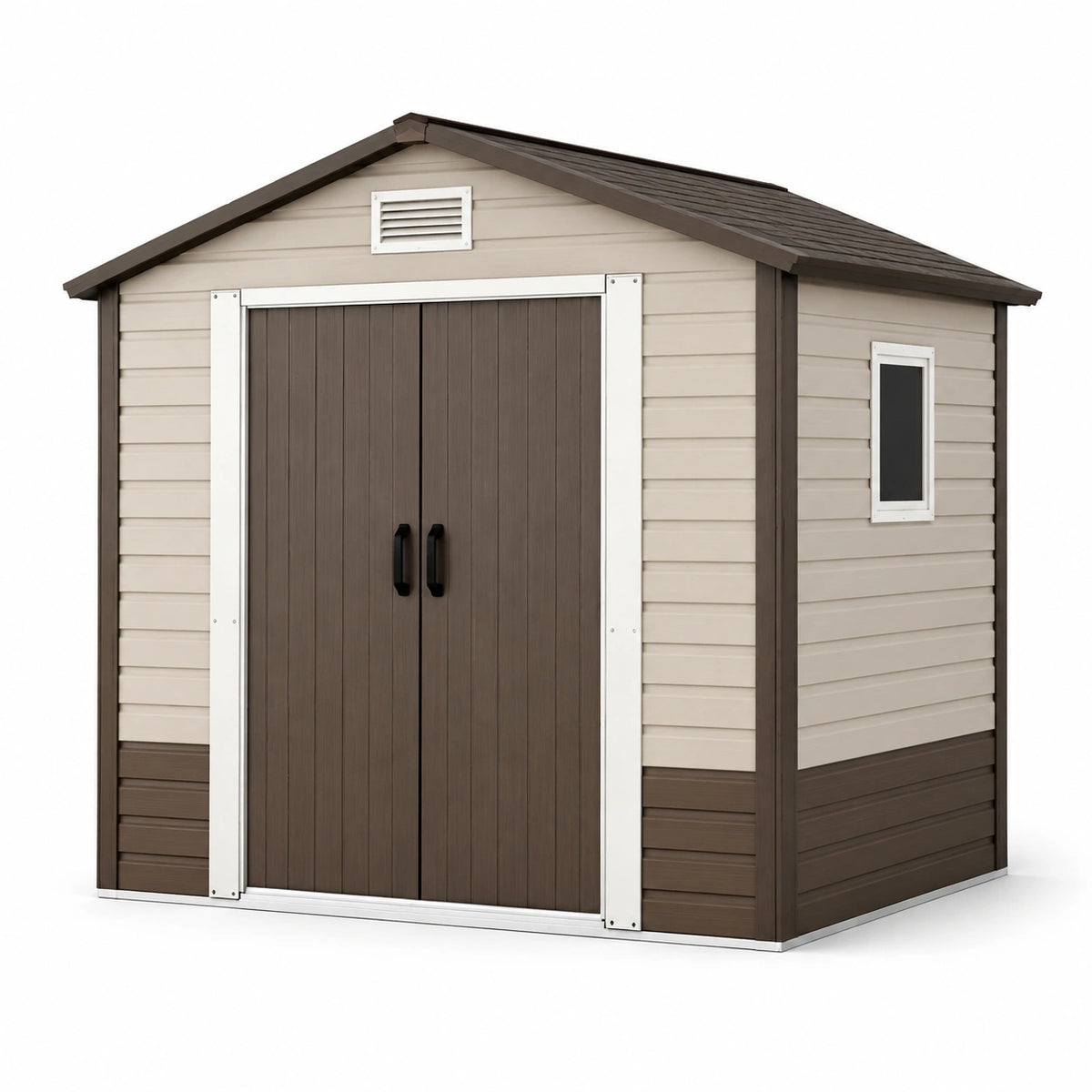 Abri de jardin en plastique polyéthylène beige/marron avec fenêtre 213x239x230 cm