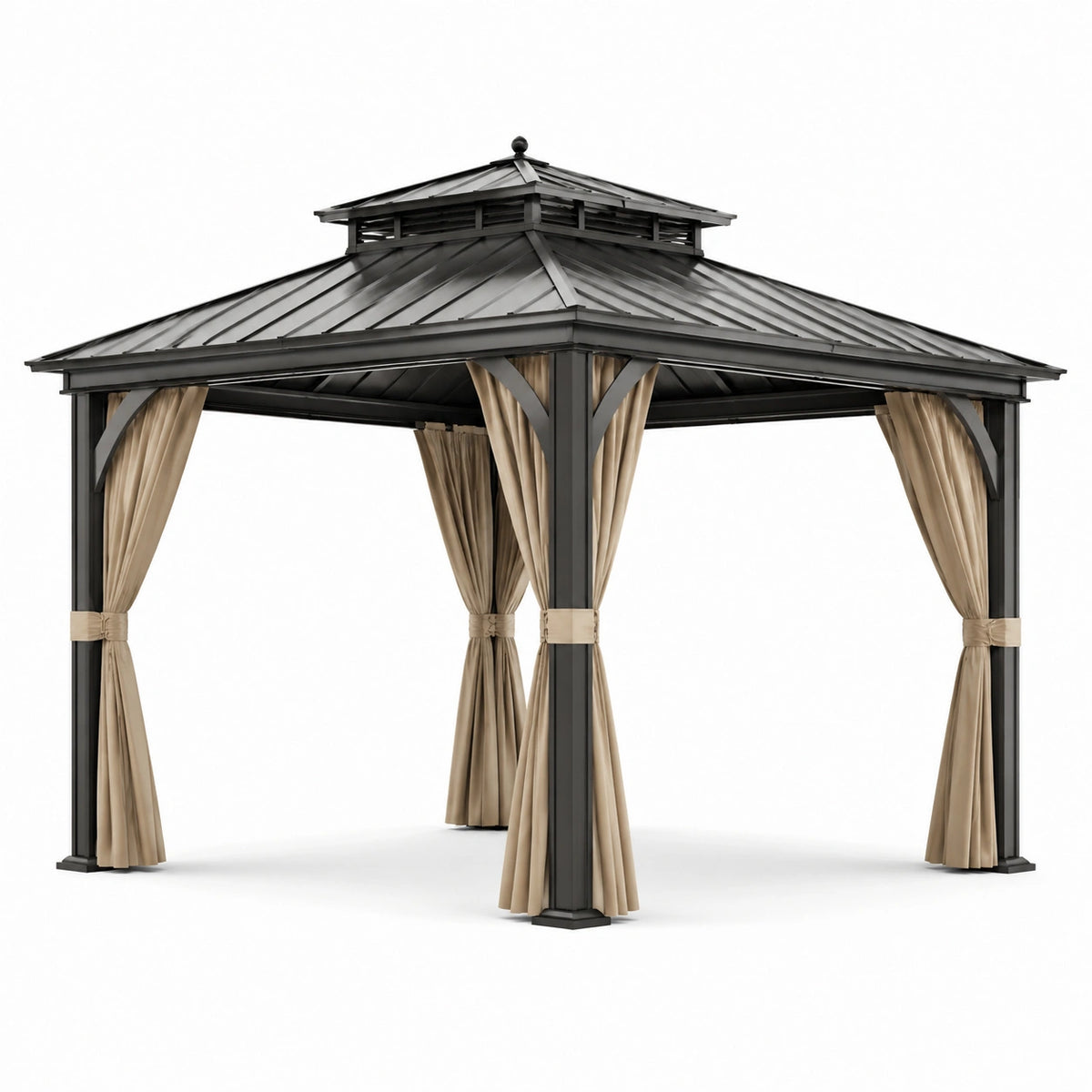 Tonnelle en aluminium et acier avec rideaux en polyester 3x3m