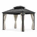 Pavillon de jardin en aluminium avec toit en acier et rideaux en polyester