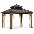 Pavillon de jardin en bois et métal avec rideaux polyester 3x3m