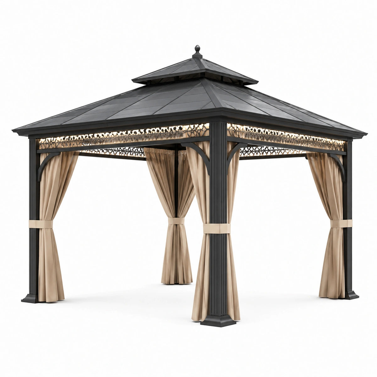 Pavillon en aluminium avec toit en acier et rideaux 3x3 m