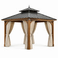 Pavillon de jardin en bois et acier avec rideaux en polyester 3x4 m