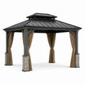 Pavillon de jardin en aluminium avec toit en acier et rideaux en polyester