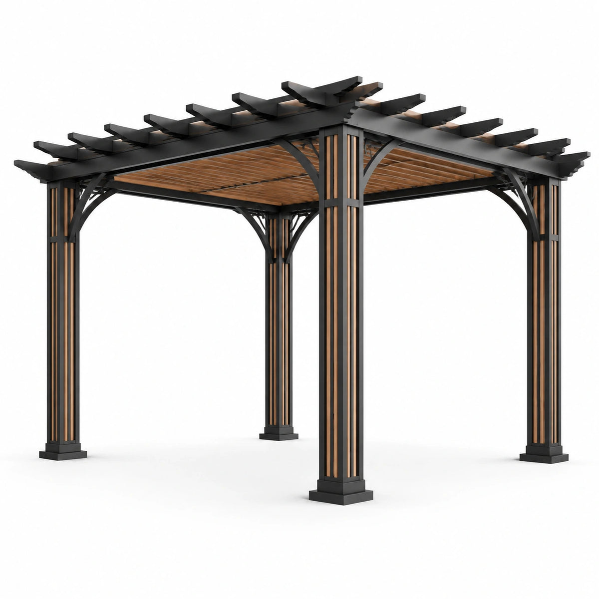 Pergola d'extérieur en aluminium et bois noir avec lattes 300x300 cm