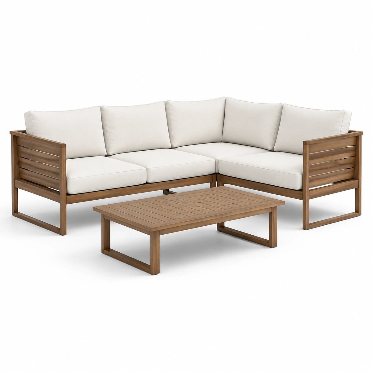 Ensemble de salon de jardin en bois d'acacia avec coussins en polyester beige