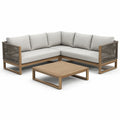 Ensemble de canapé d'angle en bois avec coussins polyester gris et table basse