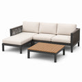 Ensemble de salon de jardin en aluminium, bois d'acacia et tissu beige