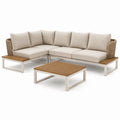Ensemble de salon d'extérieur en aluminium et bois avec coussins beige