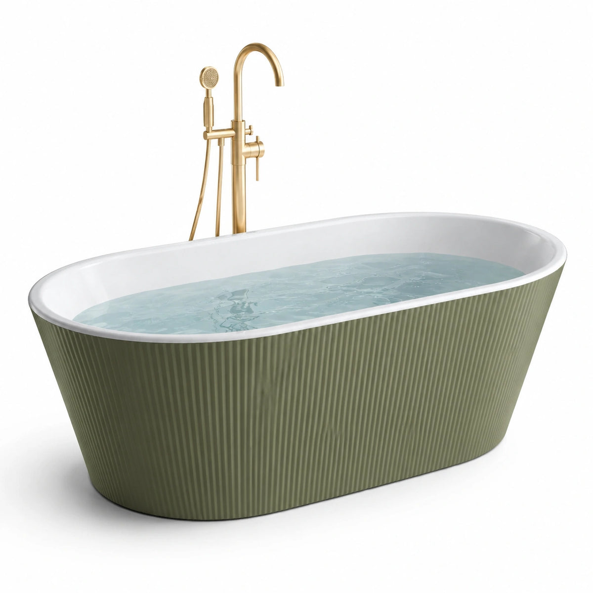 Baignoire îlot acrylique vert ovale avec finition nervurée 170x75 cm