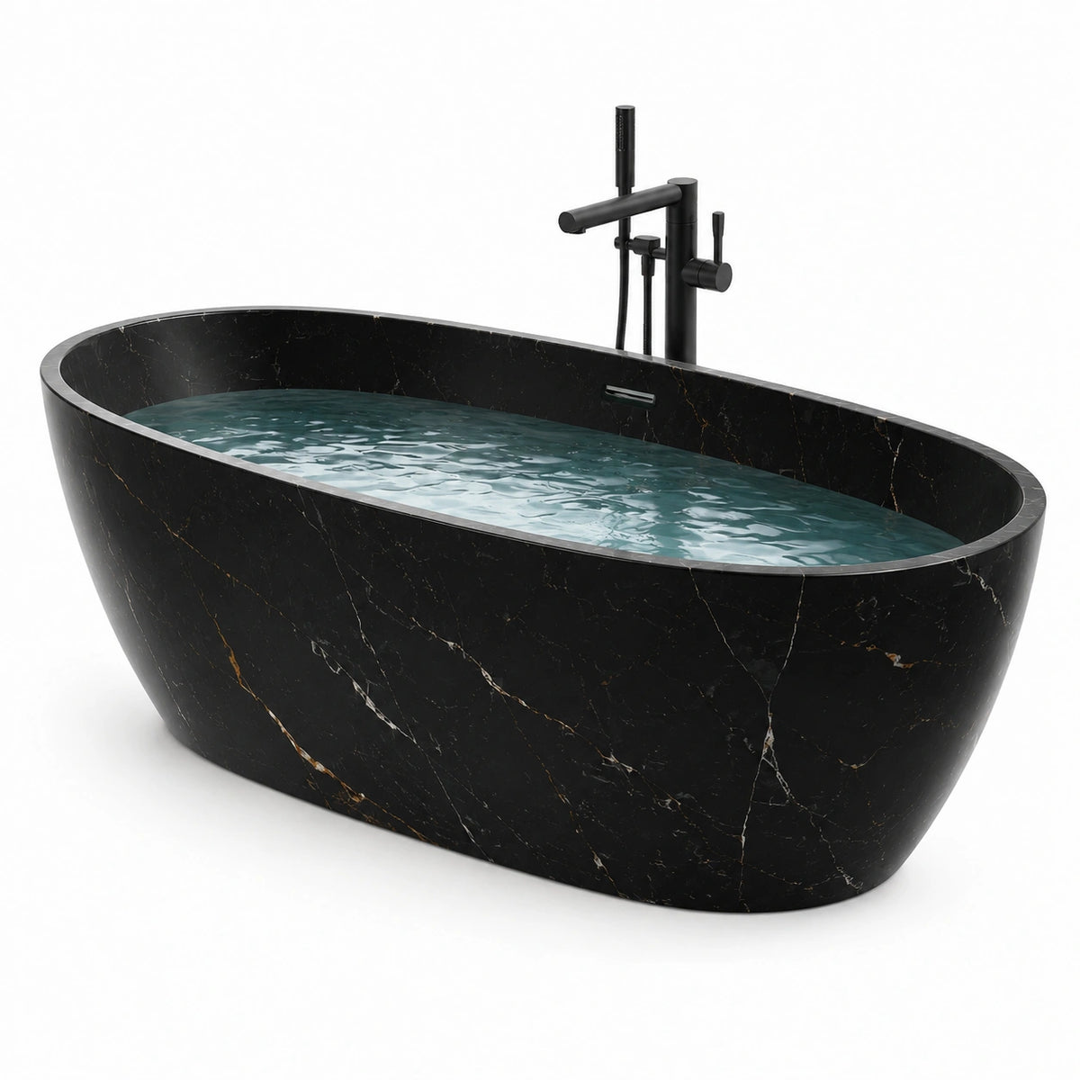 Baignoire îlot marbre noir ovale 180x80x60 cm