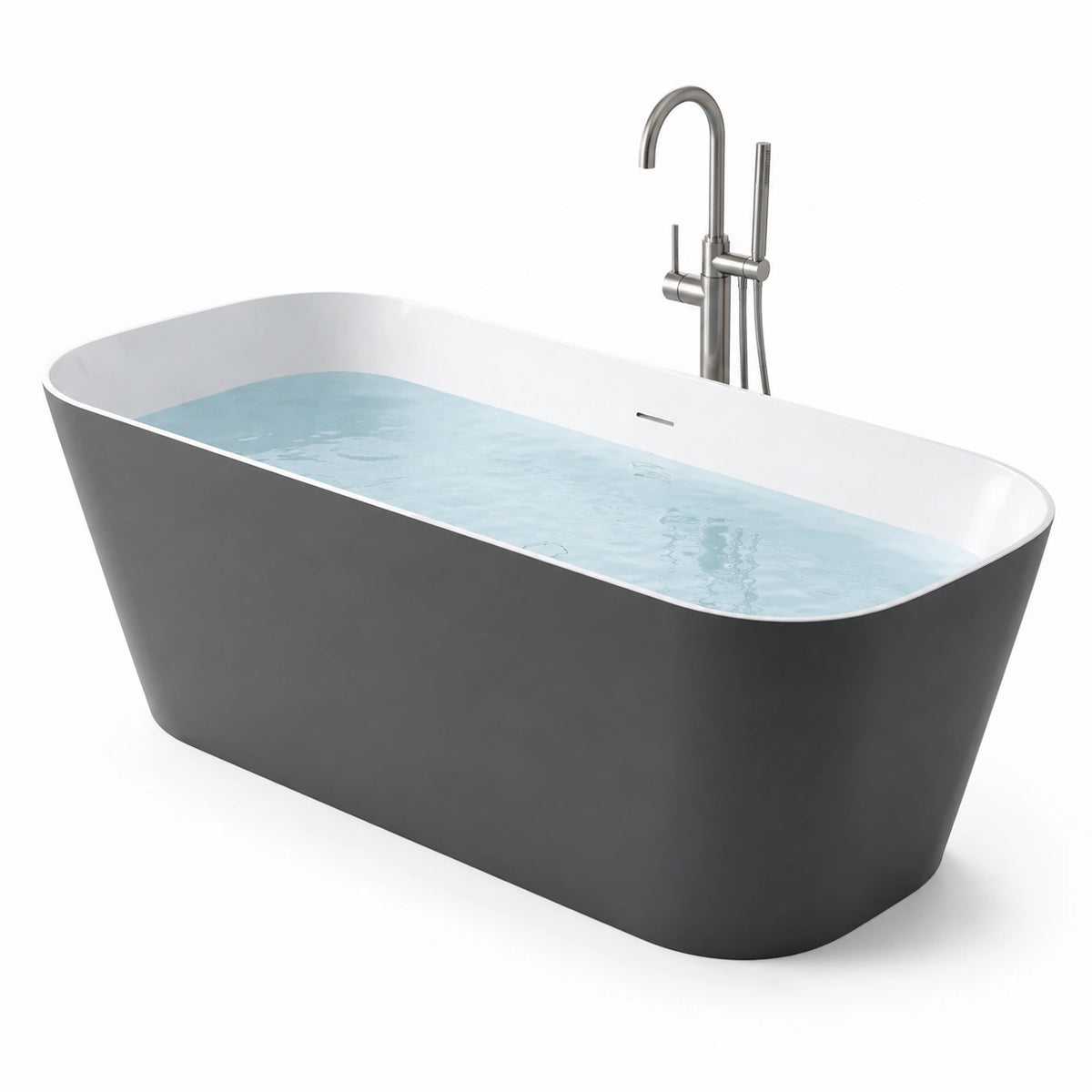 Baignoire îlot acrylique gris et blanc avec robinetterie