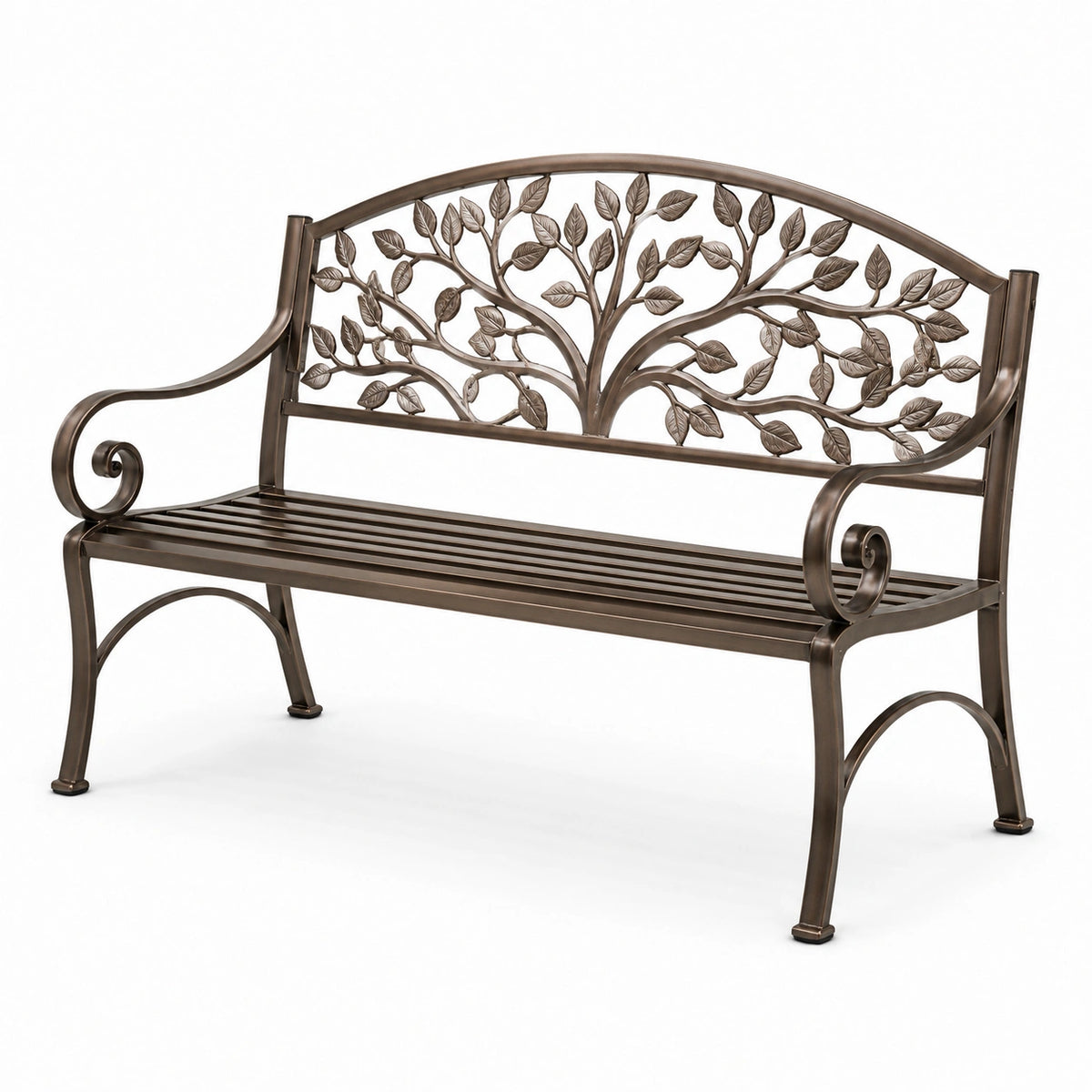 Banc de jardin en fer forgé avec motif floral marron 128cm