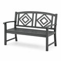 Banc de jardin en métal gris avec motif géométrique