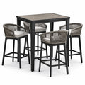 Ensemble table haute aluminium avec tabourets en corde polyester 4 pièces