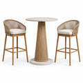 Ensemble table haute ronde bois et béton avec tabourets en corde beige