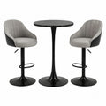 Ensemble table haute ronde en métal et tabourets en tissu polyester gris