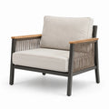Fauteuil en aluminium et corde avec accoudoirs en bois