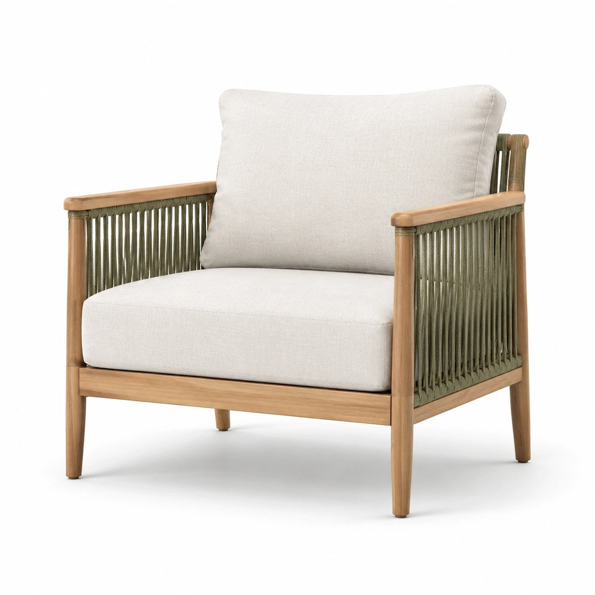 Fauteuil en bois de teck et corde en polyester beige