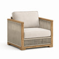Fauteuil en bois et corde avec coussins beiges