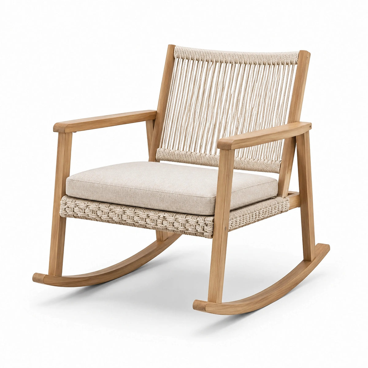 Chaise à bascule en bois de teck et corde de polyester