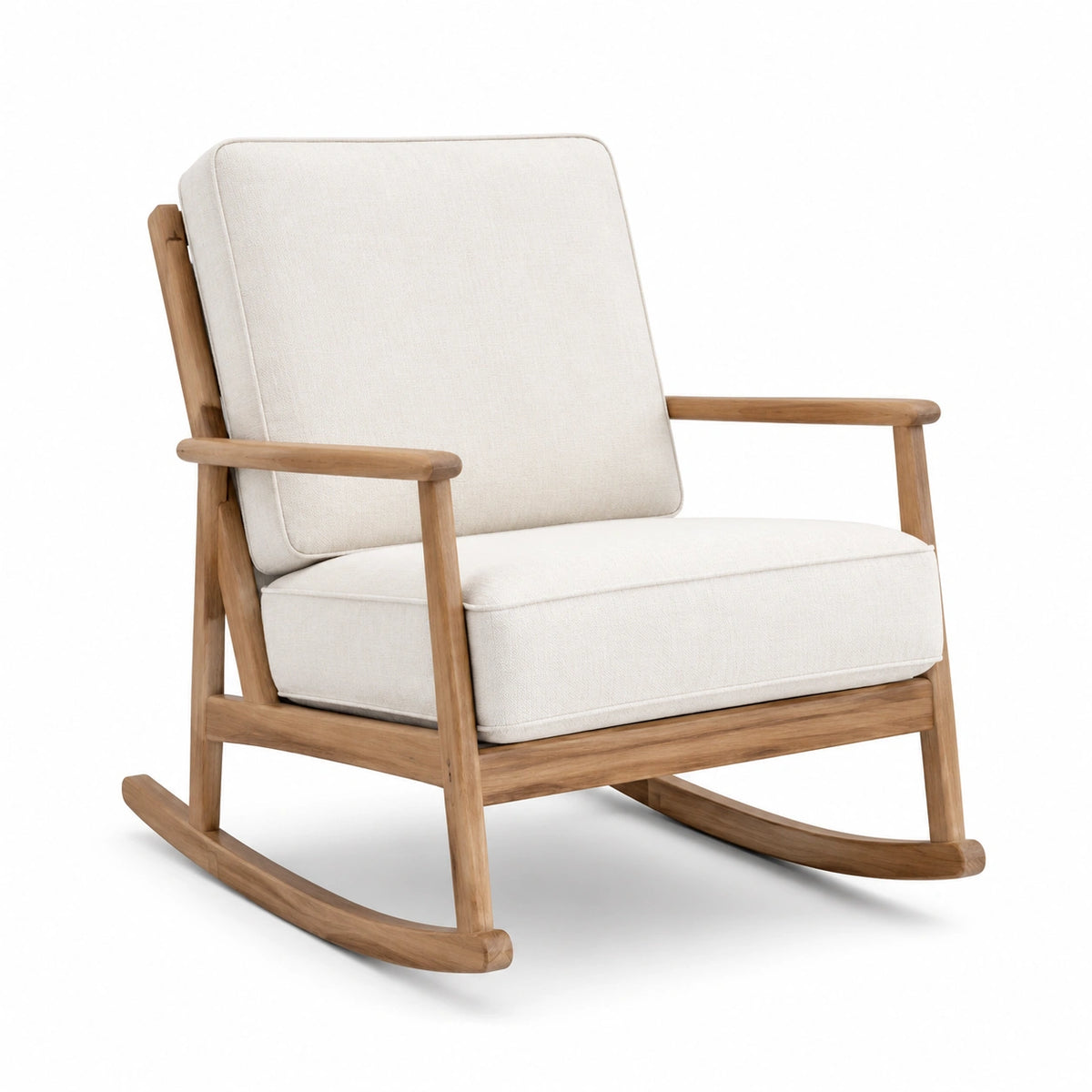 Fauteuil à bascule en bois et tissu beige