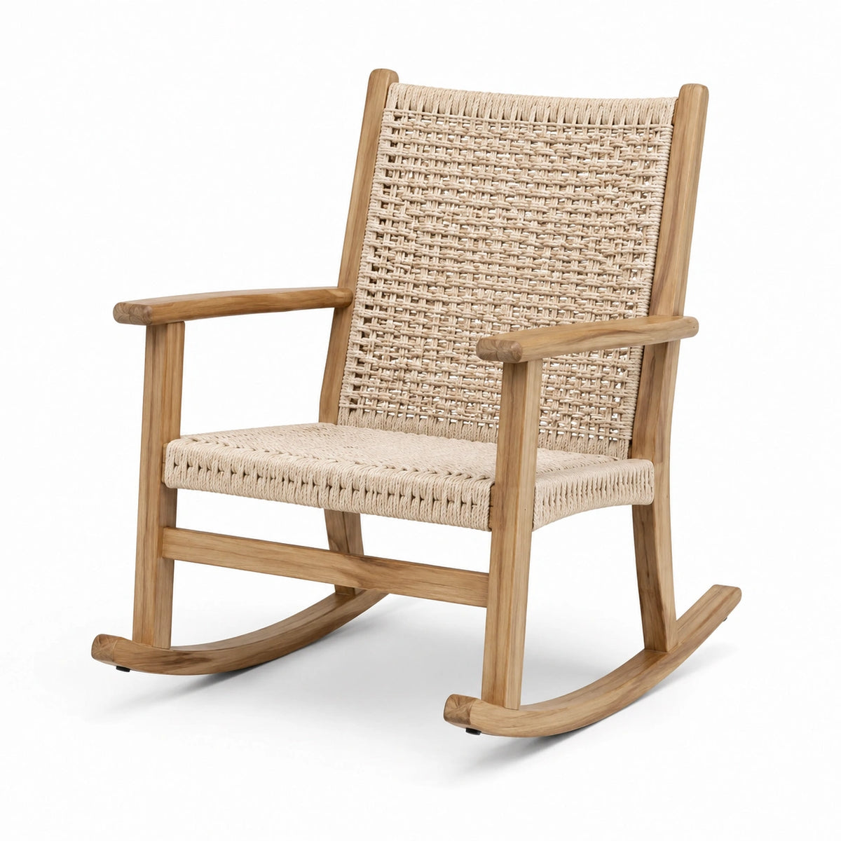 Chaise à bascule en teck et corde en polyester beige